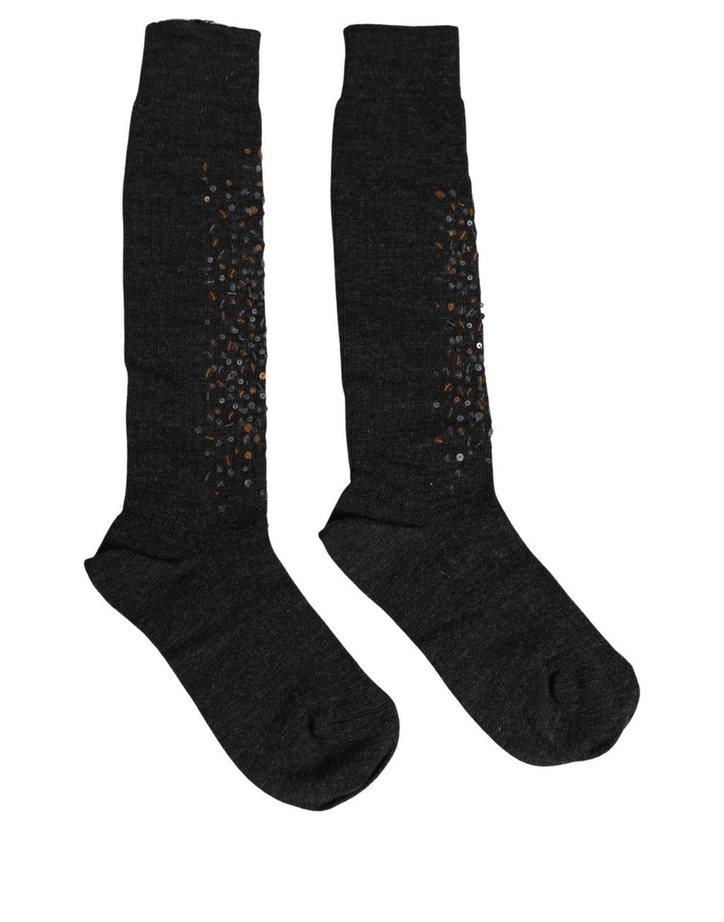 Dark Gray Sequined Wool Knee High Accessory Socks