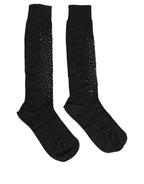 Dark Gray Sequined Wool Knee High Accessory Socks