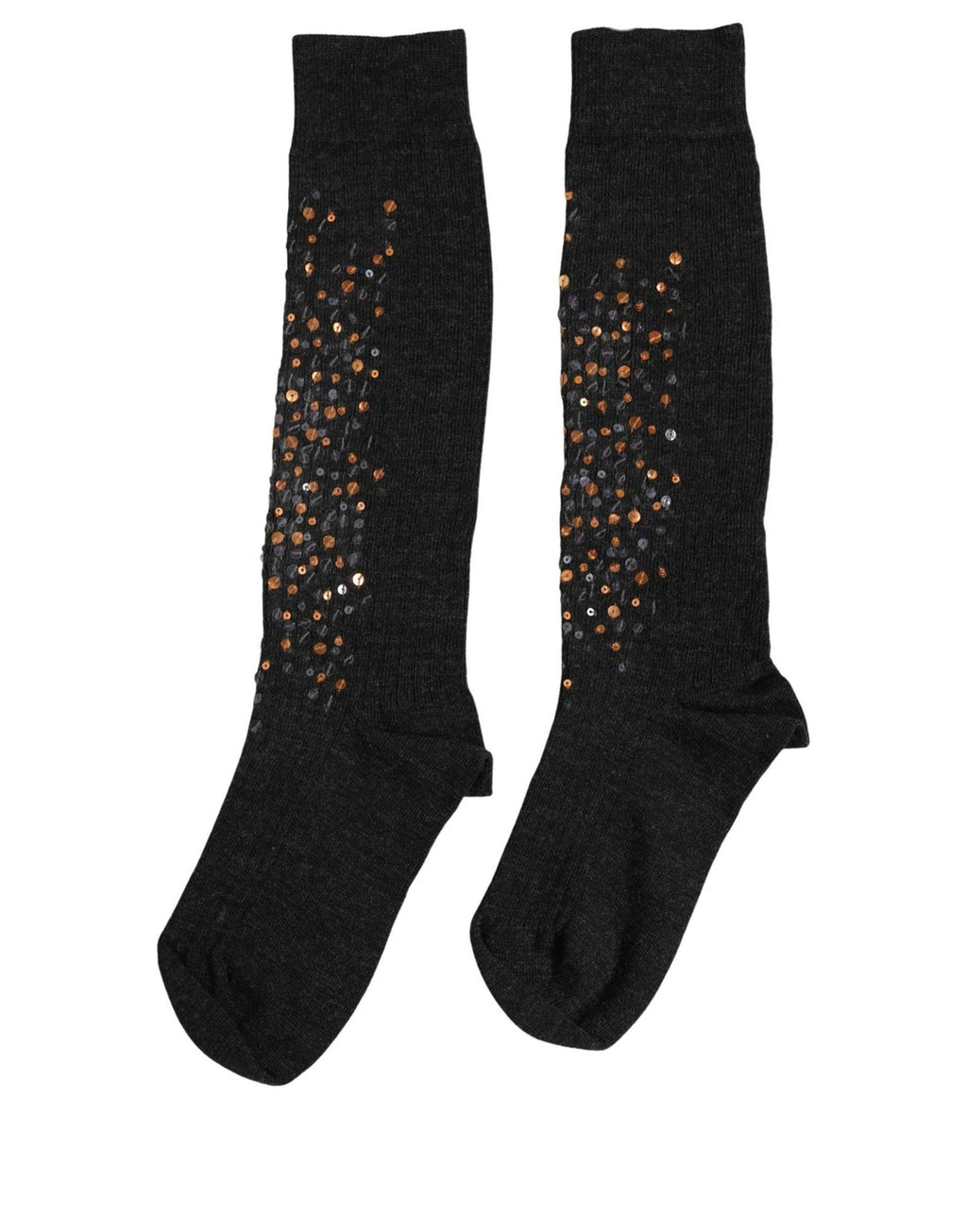 Dark Gray Sequined Wool Knee High Accessory Socks