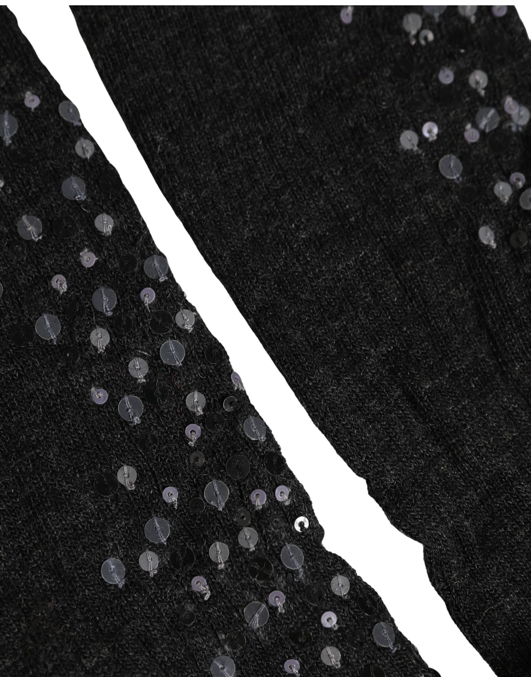 Dark Gray Sequined Wool Knee High Accessory Socks