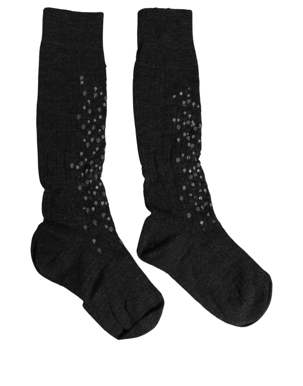 Dark Gray Sequined Wool Knee High Accessory Socks