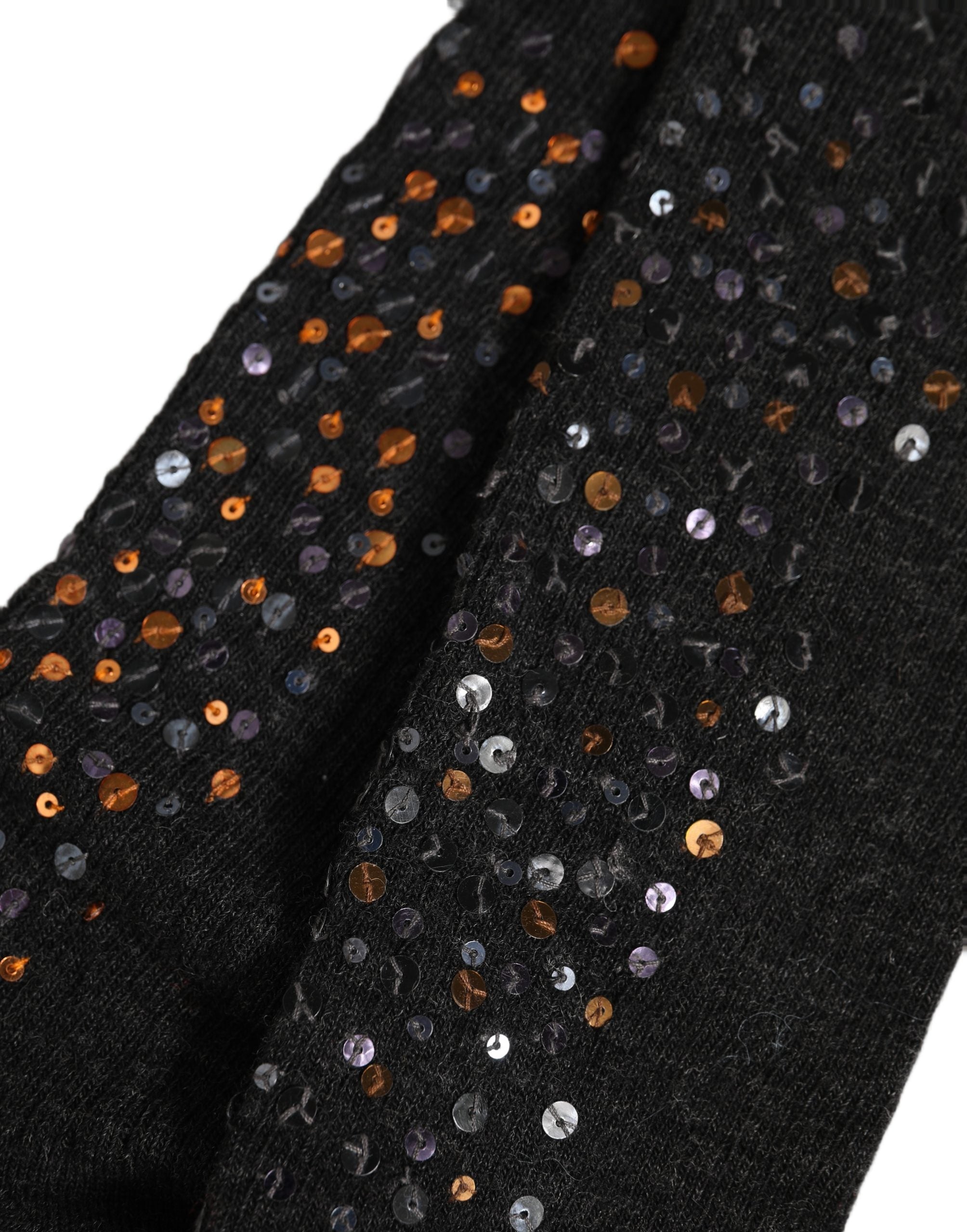Dark Gray Sequined Wool Knee High Accessory Socks