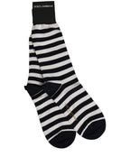 Black White Stripes Cotton Mid Calf Accessory Socks