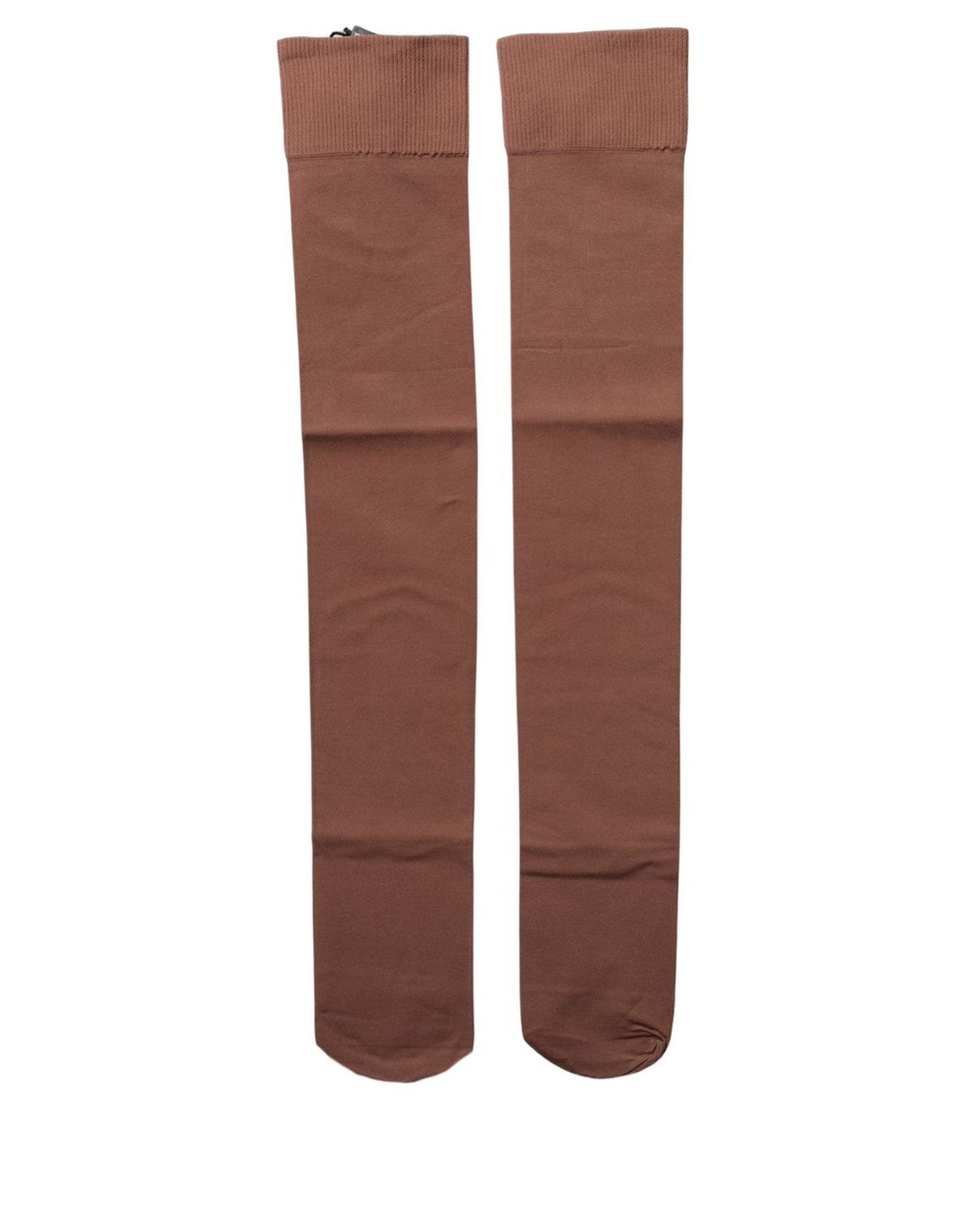 Brown Nylon Stretch Over The Calf Stockings Socks