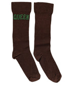 Brown Embroidered Cotton Mid Calf Accessory Socks