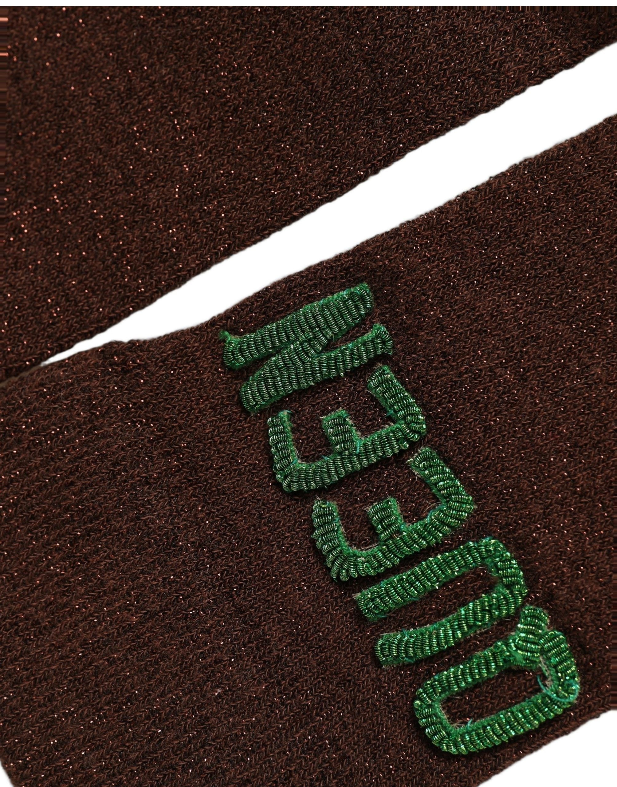 Brown Embroidered Cotton Mid Calf Accessory Socks