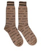 Brown Cotton Logo Print Mid Calf Accessory Socks