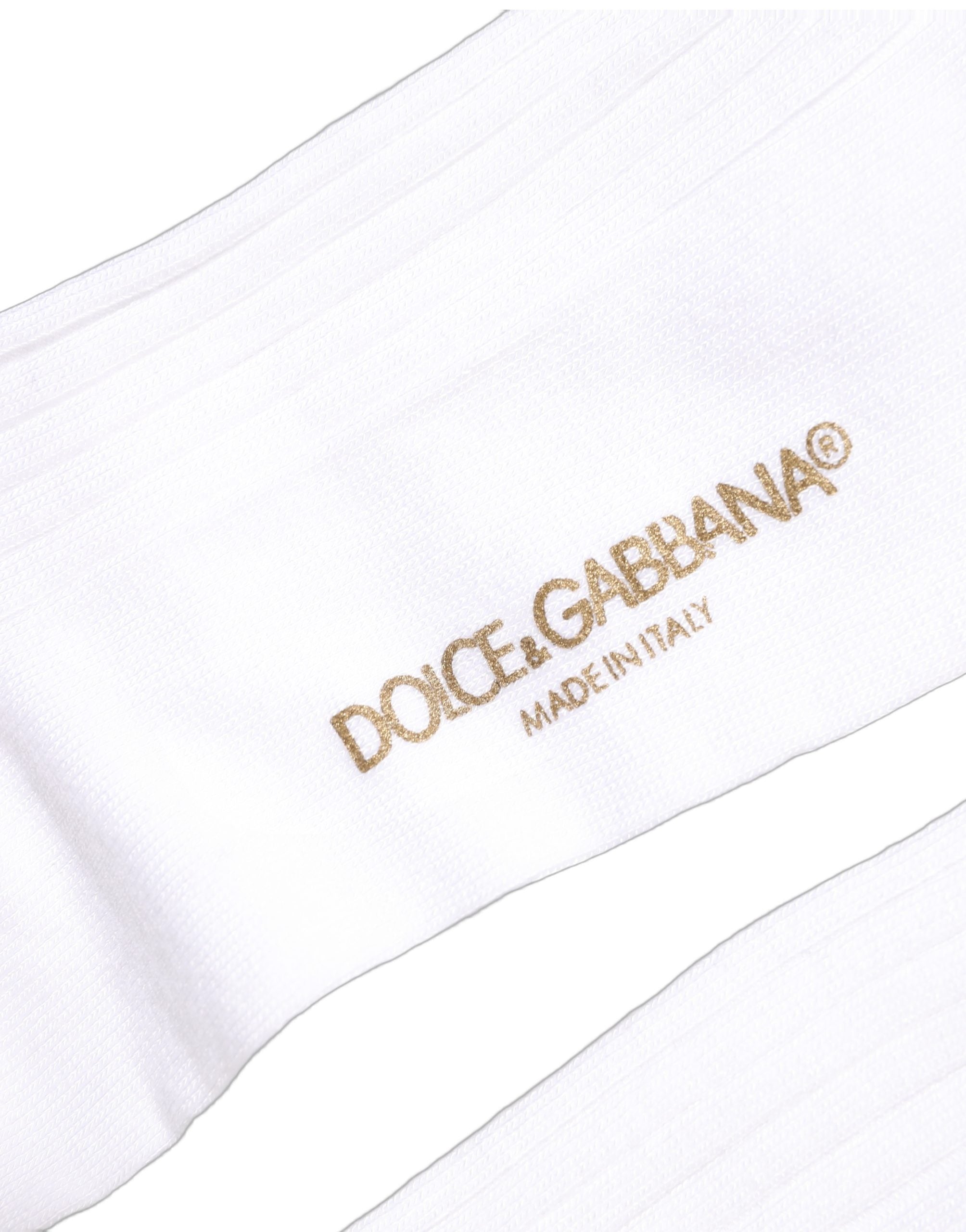 White Cotton Ribbed Logo Over The Calf Women Socks