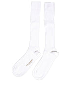 White Cotton Ribbed Logo Over The Calf Women Socks