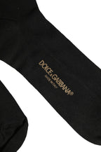 Black Cotton Ribbed Logo Over The Calf Women Socks