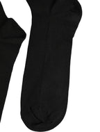 Black Cotton Ribbed Logo Over The Calf Women Socks