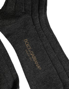 Dark Gray Wool Logo Calf Long Ribbed Accessory Socks