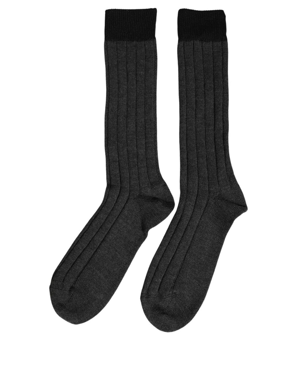 Dark Gray Wool Logo Calf Long Ribbed Accessory Socks