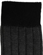Dark Gray Wool Logo Calf Long Ribbed Accessory Socks