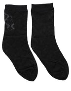 Black Floral Nylon Stretch Mid Calf Socks