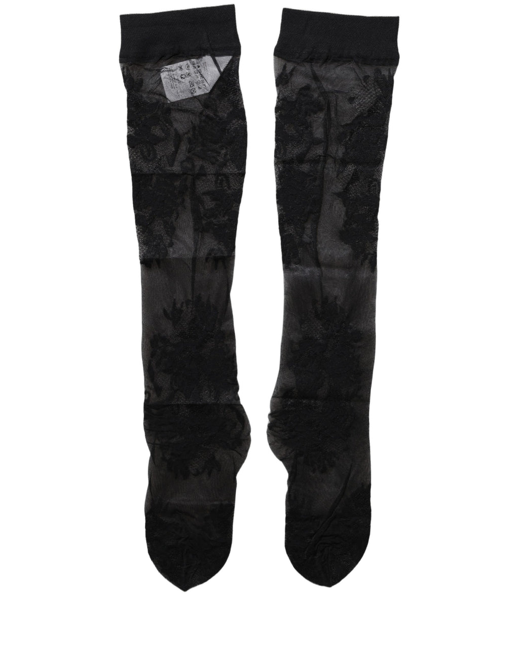 Black Floral Nylon Stretch Over The Calf Socks