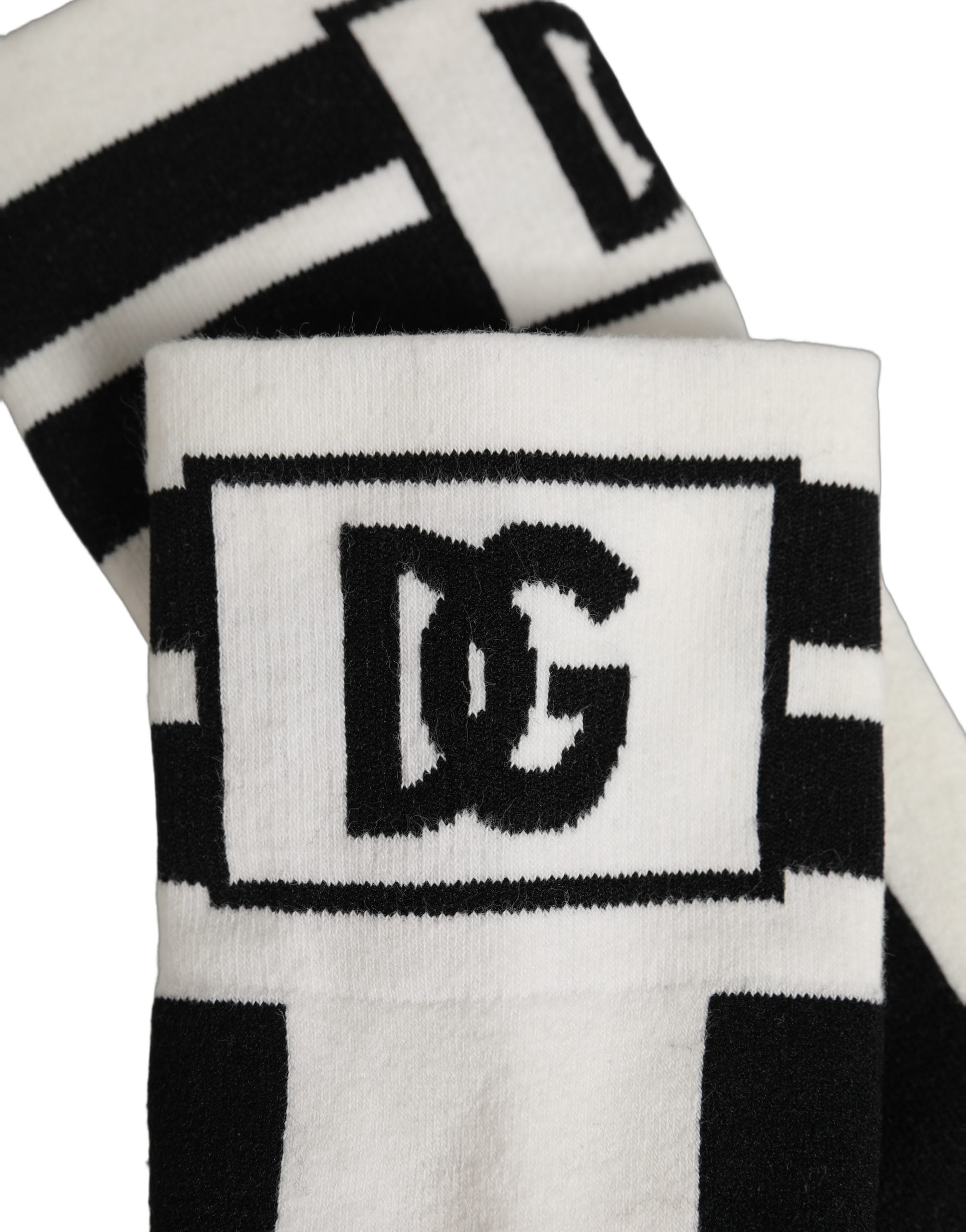 White Black Cotton Stretch Knee High Socks