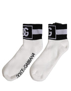 White Black Cotton Ankle Length DG Logo Socks
