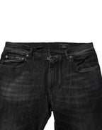 Dark Gray Washed Cotton Skinny Men Denim Jeans