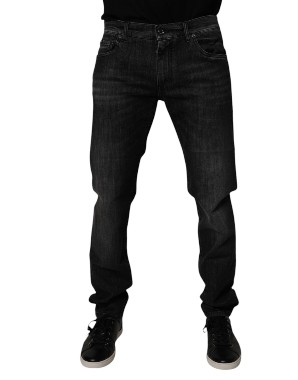 Dark Gray Washed Cotton Skinny Men Denim Jeans