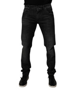 Dark Gray Washed Cotton Skinny Men Denim Jeans