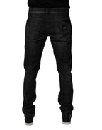 Dark Gray Washed Cotton Skinny Men Denim Jeans