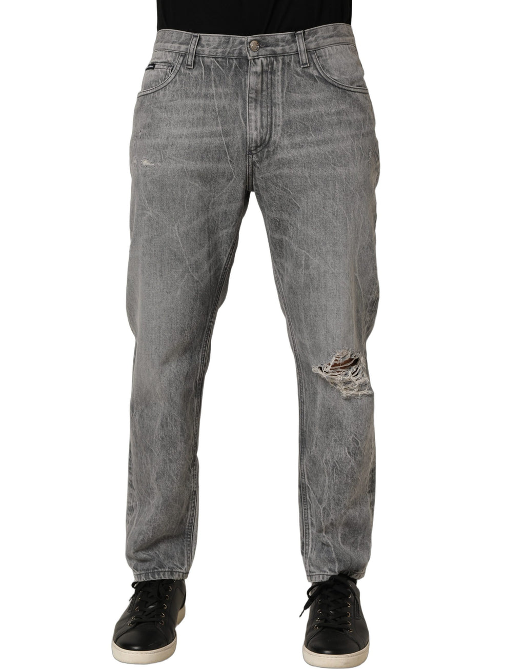Grey Distressed Straight Leg Men Denim Jeans
