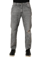 Grey Distressed Straight Leg Men Denim Jeans