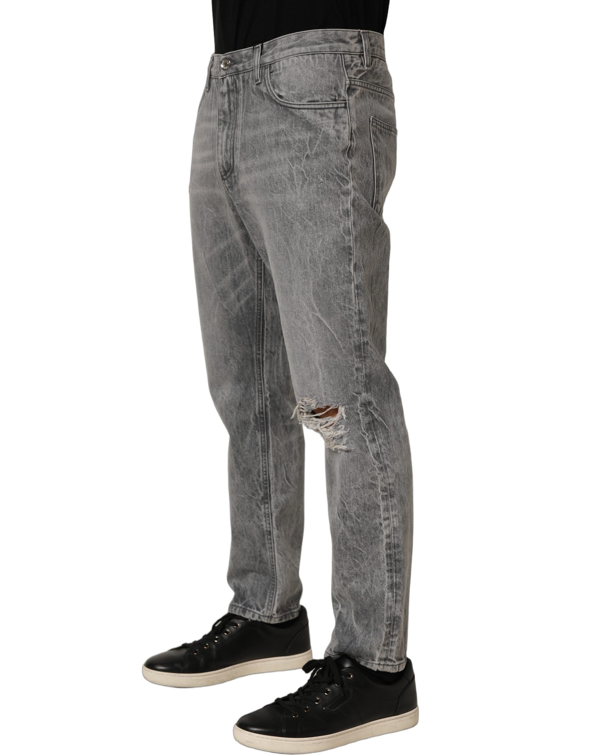 Grey Distressed Straight Leg Men Denim Jeans