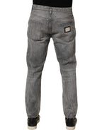 Grey Distressed Straight Leg Men Denim Jeans