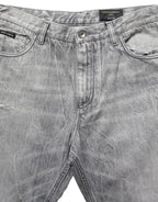Grey Distressed Straight Leg Men Denim Jeans