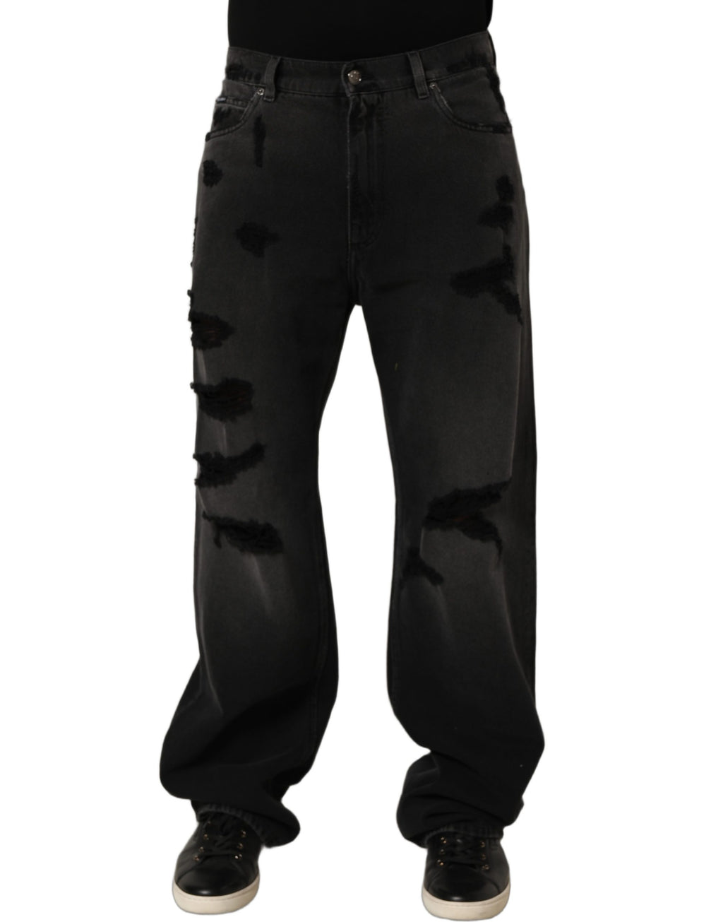 Dark Gray Distressed Oversize Men Denim Jeans