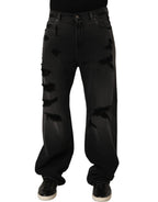 Dark Gray Distressed Oversize Men Denim Jeans