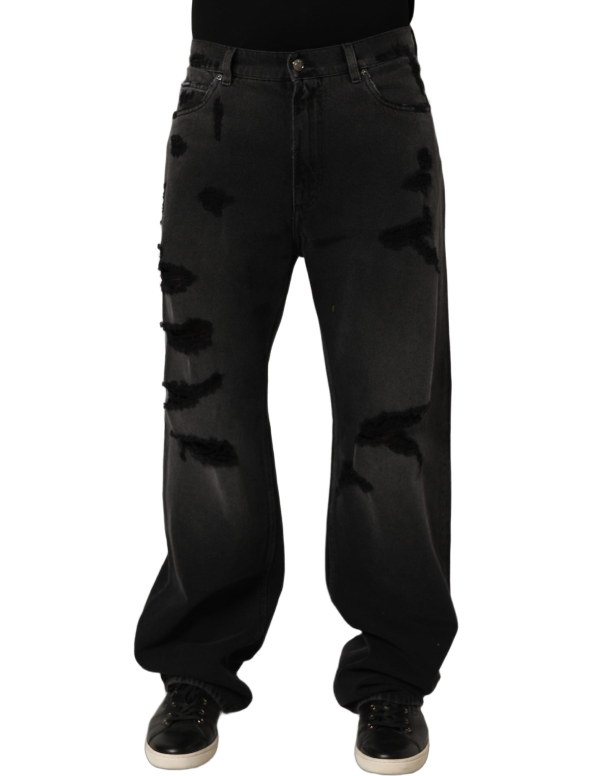 Dark Gray Distressed Oversize Men Denim Jeans