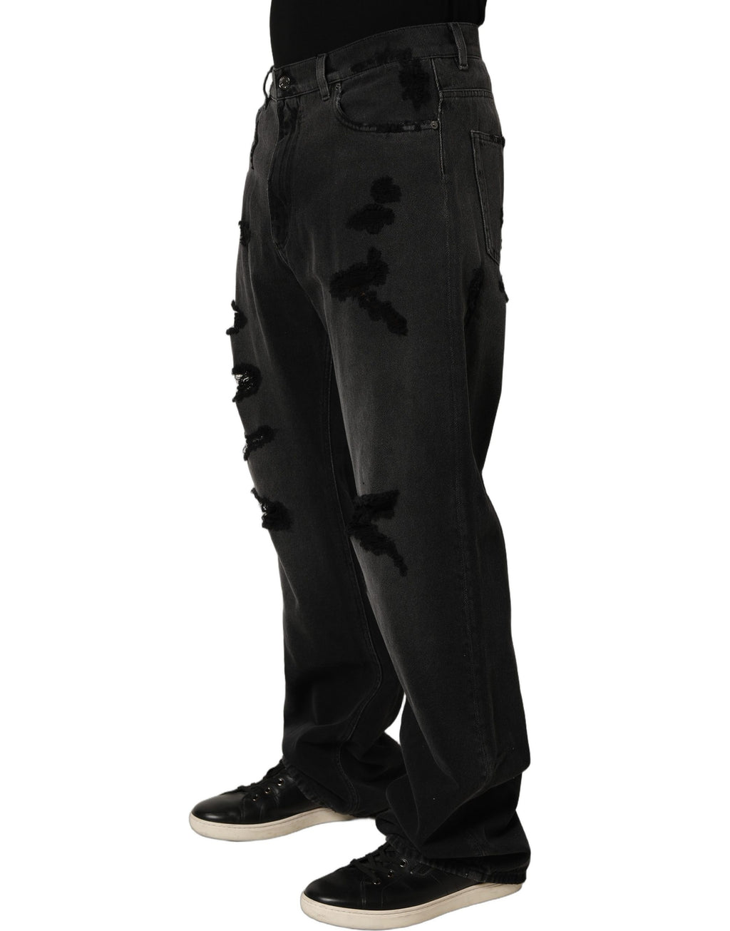Dark Gray Distressed Oversize Men Denim Jeans
