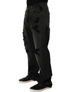 Dark Gray Distressed Oversize Men Denim Jeans