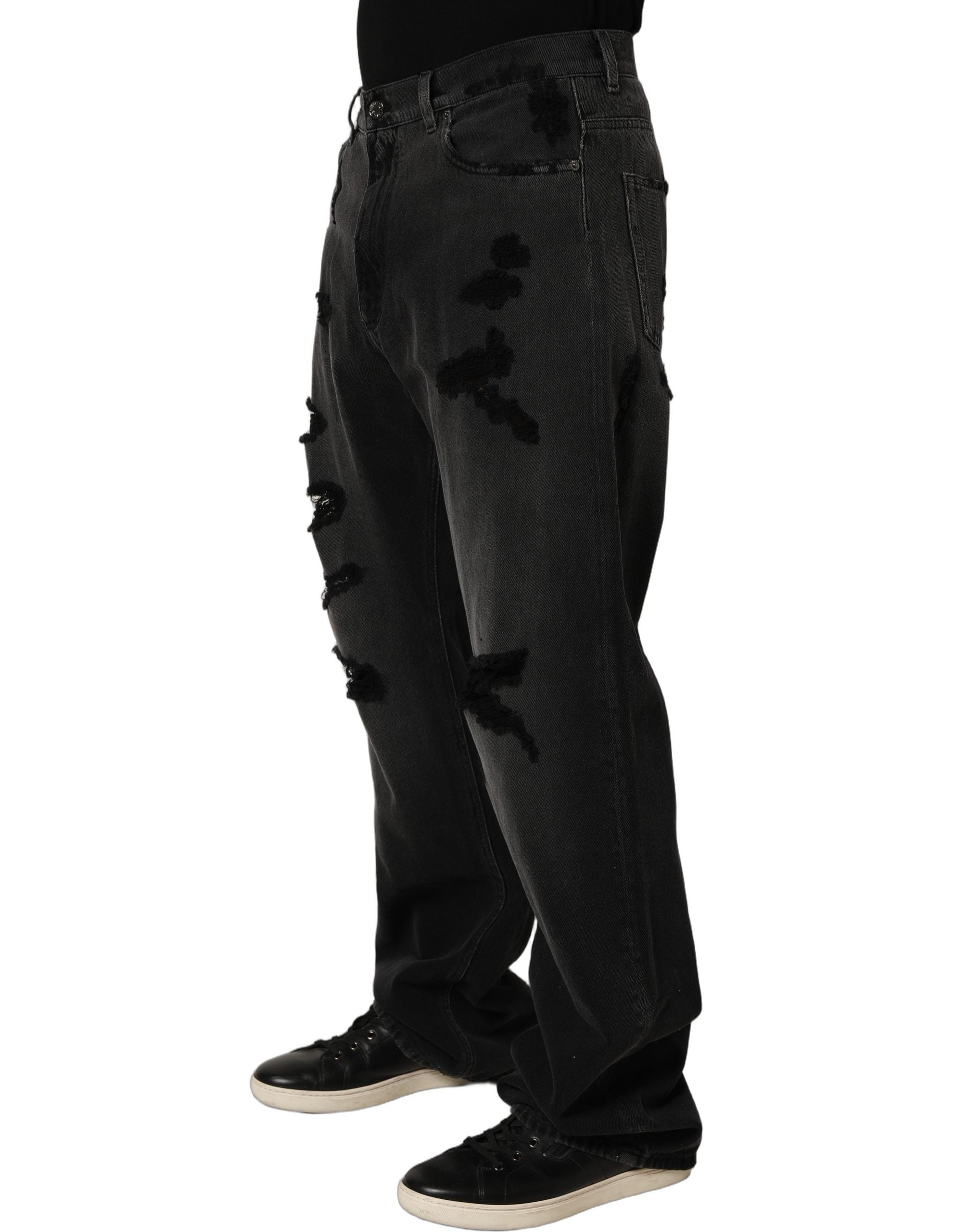 Dark Gray Distressed Oversize Men Denim Jeans