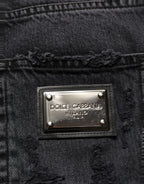 Dark Gray Cotton Ripped Men Denim Jeans