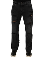 Dark Gray Cotton Ripped Men Denim Jeans