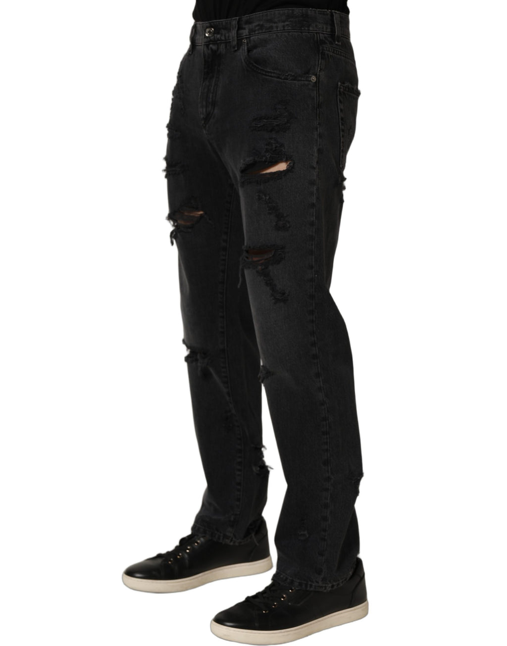 Dark Gray Cotton Ripped Men Denim Jeans