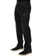 Dark Gray Cotton Ripped Men Denim Jeans
