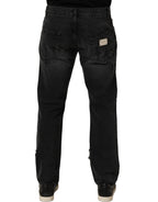 Dark Gray Cotton Ripped Men Denim Jeans