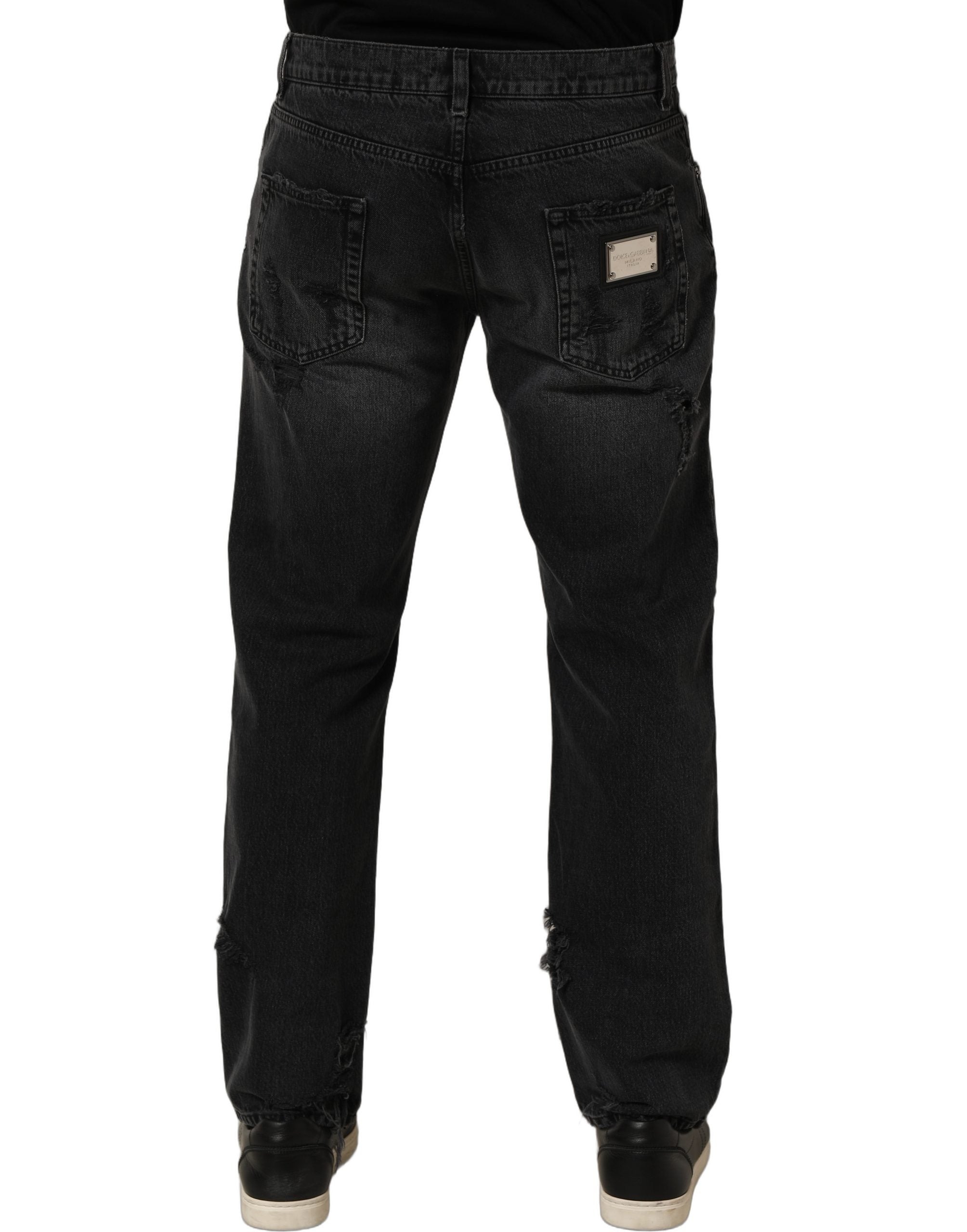 Dark Gray Cotton Ripped Men Denim Jeans