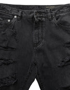 Dark Gray Cotton Ripped Men Denim Jeans