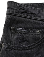 Dark Gray Cotton Ripped Men Denim Jeans