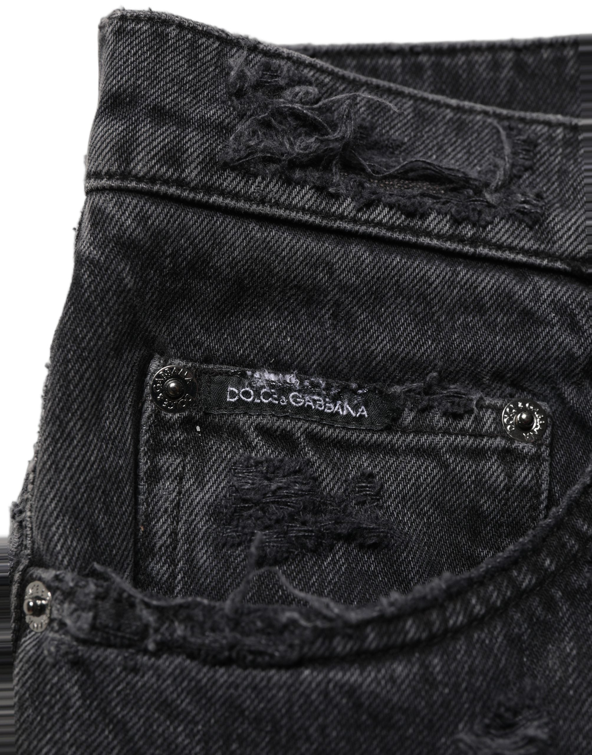Dark Gray Cotton Ripped Men Denim Jeans