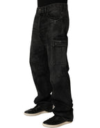 Dark Gray Cotton Baggy Cargo Men Denim Jeans