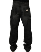 Dark Gray Cotton Baggy Cargo Men Denim Jeans