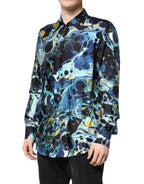 Blue Marble Print MARTINI Dress Formal Shirt