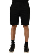 Black Cotton Mid Waist Men Bermuda Shorts